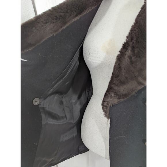 LARRY LEVINE! RICH BLACK DOUBLE BREASTED FAUX FUR COLLAR PEACOAT, JACKET! SZ 12 - Picture 6 of 10